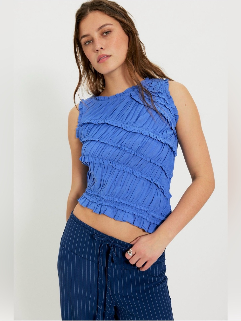Free People Pink Sands Smocked Top in Blue Iris